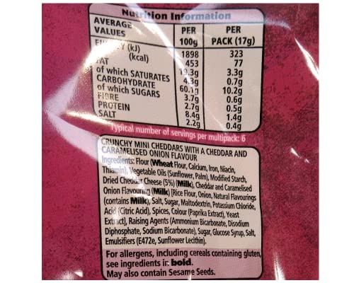 Jacobs Mini Cheddars Crunchlets 6X17g | Rich & Tangy Cheddar + Cheddar & Caramelised Onion | Twin Pack