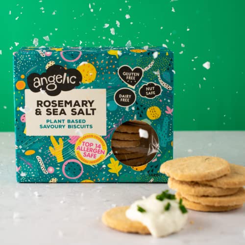 Angelic Free from 8 Pack Vegan Rosemary & Sea Salt Savoury Crackers. Multipack Gluten & Allergen Free Snack Biscuits. Low Calorie Plant Based Snacking for Cheese, Dip, Houmous & Snacks (8 x 142g)