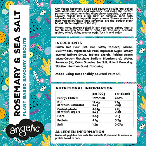 Angelic Free from 8 Pack Vegan Rosemary & Sea Salt Savoury Crackers. Multipack Gluten & Allergen Free Snack Biscuits. Low Calorie Plant Based Snacking for Cheese, Dip, Houmous & Snacks (8 x 142g)