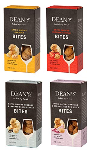 Dean's Cheese Bites Selection - Extra Mature Cheddar, Chilli, Cracked Black Pepper and Caramelised Red Onion - 4 x 90g
