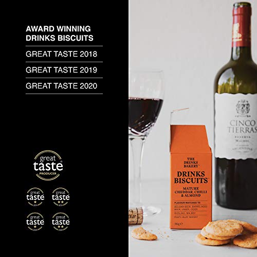 The Drinks Bakery Mature Cheddar, Chilli, & Almond 8 x 36g | Pairs with Craft Beer & Lagers, Fruity Beers, Red Wines, Whisky, & Ciders | Award Winning Drinks Biscuits as Seen on Dragons’ Den |