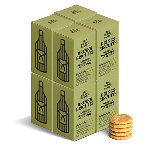 The Drinks Bakery Parmesan, Toasted Pine Nuts, & Basil 8 x 36g | Pairs with Champagne, Prosecco, Whisky, & Fruity White Wines | Award Winning Drinks Biscuits as Seen on Dragons’ Den |