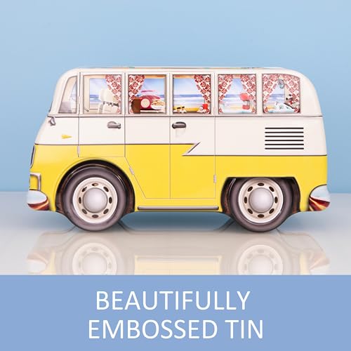 Camper Van Biscuit Tin - Biscuits Gift Set, Traditional Biscuits Gift Box, Biscuits Tin with Selection, Family Biscuit Box - Novelty British Gifts for Men and Women - Yellow