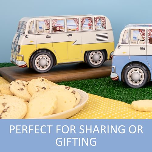 Camper Van Biscuit Tin - Biscuits Gift Set, Traditional Biscuits Gift Box, Biscuits Tin with Selection, Family Biscuit Box - Novelty British Gifts for Men and Women - Yellow