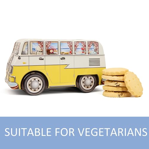 Camper Van Biscuit Tin - Biscuits Gift Set, Traditional Biscuits Gift Box, Biscuits Tin with Selection, Family Biscuit Box - Novelty British Gifts for Men and Women - Yellow