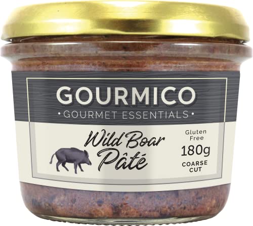 GOURMICO Wild Boar Pâté, An Ideal Condiment for Chutney's, Pickles, Fresh Bread & Savoury Biscuits or Paired with Cream Cheeses. Gluten Free, 180g Glass Jar