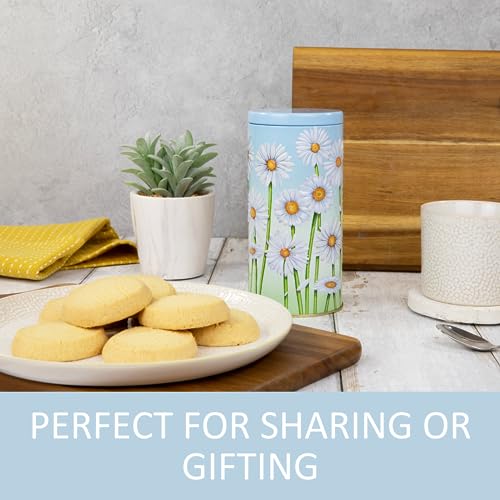 Floral Biscuit Tin Gift - Biscuits Gift Set with Scottish Shortbread, Biscuits Gift Box, Cylinder Biscuits Tin, Biscuit Hamper, Family Biscuit Box - Novelty British Gifts for Women, Men - Daisy