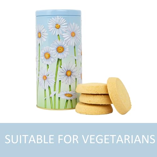 Floral Biscuit Tin Gift - Biscuits Gift Set with Scottish Shortbread, Biscuits Gift Box, Cylinder Biscuits Tin, Biscuit Hamper, Family Biscuit Box - Novelty British Gifts for Women, Men - Daisy