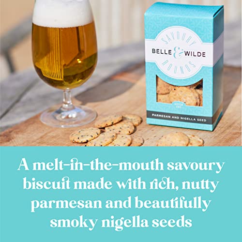 Belle & Wilde Parmesan & Nigella Seed Savoury Rounds |Handcrafted, With No Preservatives, Suitable For Vegetarians & 100% Gluten Free | Tasty Little Savoury Biscuit | Perfect For Any Snacking Occasion
