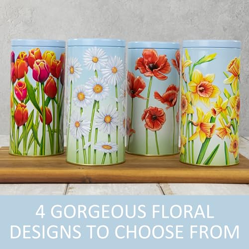 Floral Biscuit Tin Gift - Biscuits Gift Set with Scottish Shortbread, Biscuits Gift Box, Cylinder Biscuits Tin, Biscuit Hamper, Family Biscuit Box - Novelty British Gifts for Women, Men - Daisy