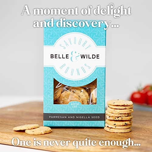 Belle & Wilde Parmesan & Nigella Seed Savoury Rounds |Handcrafted, With No Preservatives, Suitable For Vegetarians & 100% Gluten Free | Tasty Little Savoury Biscuit | Perfect For Any Snacking Occasion