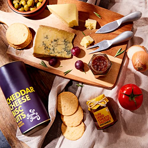Josh & Jim's | Luxury Savoury Trio Gift Pack | Cheddar Cheese Biscuits 150g, Sundried Tomato Chutney with Garlic 90g, Caramelised Onion Chutney 100g