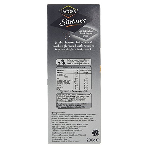 Jacob's Savours Bakes Salt and Cracked Black Peppers Crackers 200 g