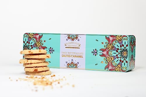 Farmhouse Luxury Finest Butter Biscuits Salted Caramel Gift Tin - 225 Grams, Perfect for Gifting Mothers day, Fathers Day, Anniversary, Thank you, Easter, Christmas Day, All Occassions
