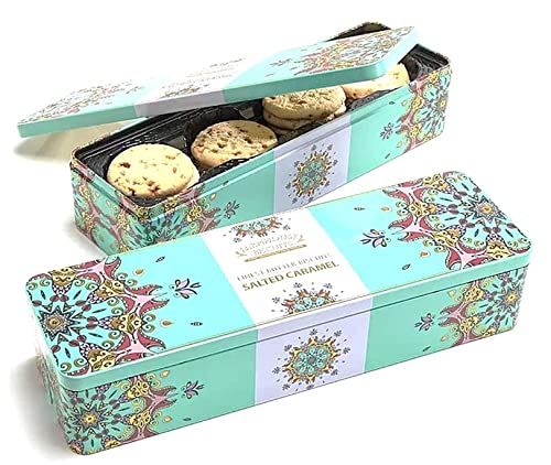 Luxury Pure Butter Sweet Biscuits filled with Salted Caramel Pieces in Gift Tin | Traditionally made by Farmhouse Biscuits | 225g