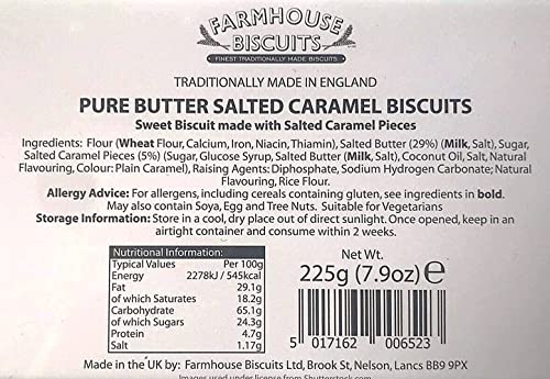 Luxury Pure Butter Sweet Biscuits filled with Salted Caramel Pieces in Gift Tin | Traditionally made by Farmhouse Biscuits | 225g