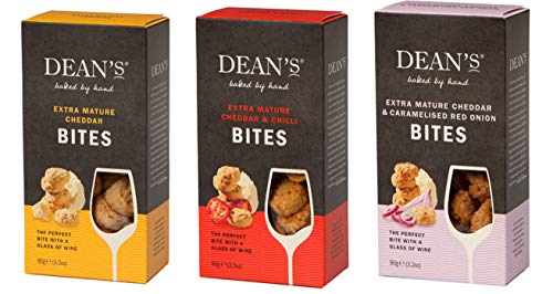 Dean's Extra Mature Cheddar Bites, Cheddar & Chilli Bites and Cheddar & Caramelised Red Onion Bites - 3 x 90g