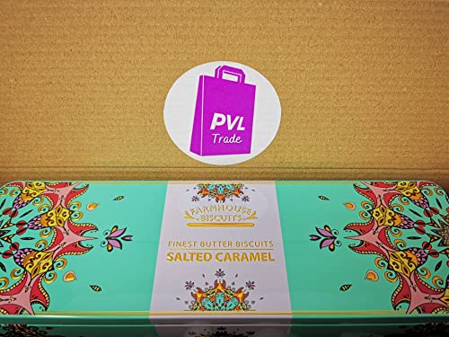 Luxury Pure Butter Sweet Biscuits filled with Salted Caramel Pieces in Gift Tin | Traditionally made by Farmhouse Biscuits | 225g
