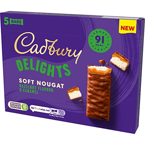 Cadbury Delights Soft Nougat Hazelnut Flavour and Caramel Bars, 22 g (Pack of 5)