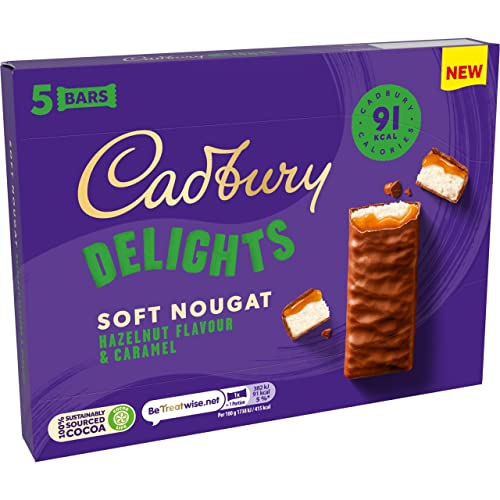 Cadbury Delights Soft Nougat Hazelnut Flavour and Caramel Bars, 22 g (Pack of 5)