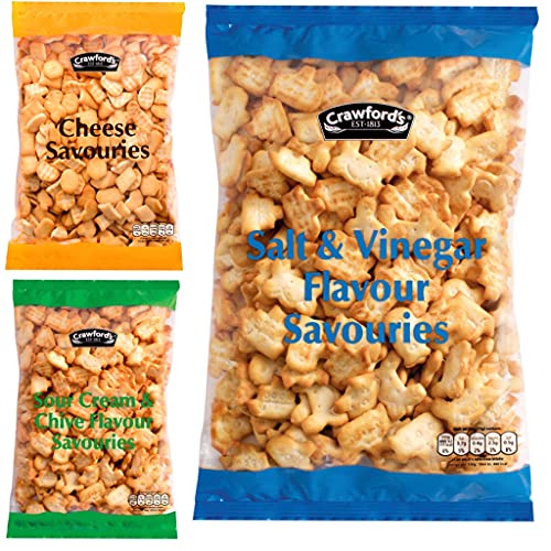 MULTIPLE Crawfords Savouries Bundle Cheese 300g Salt & Vinegar 250g Sour Cream & Chive 250g Bags, 3 Piece Set
