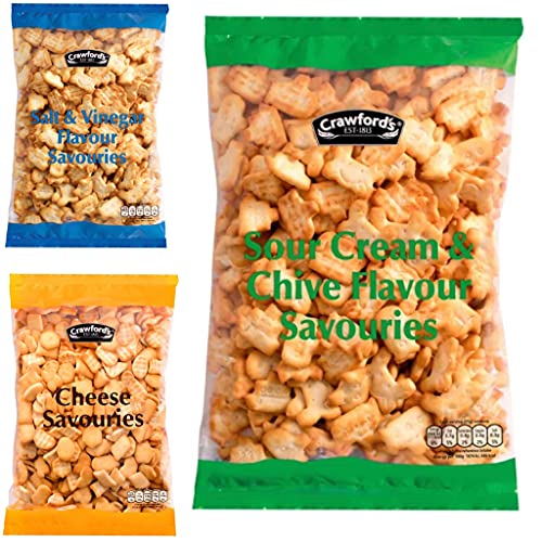 MULTIPLE Crawfords Savouries Bundle Cheese 300g Salt & Vinegar 250g Sour Cream & Chive 250g Bags, 3 Piece Set