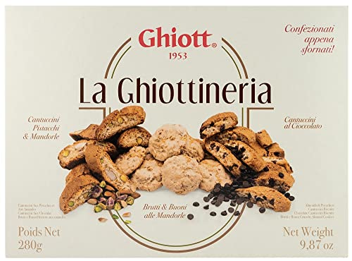 Ghiott - Italian Cantuccini Biscotti Assortment (280g) | 3 Flavour Luxury Biscuits Selection from Tuscany | Hamper Style Gift Idea for Him & Her
