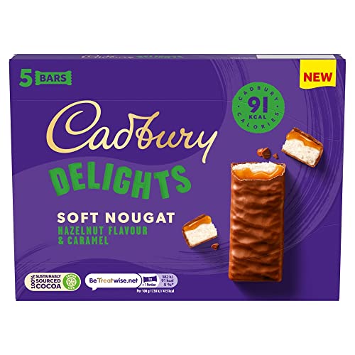Cadbury Delights Soft Nougat Hazelnut Flavour and Caramel Bars, 22 g (Pack of 5)