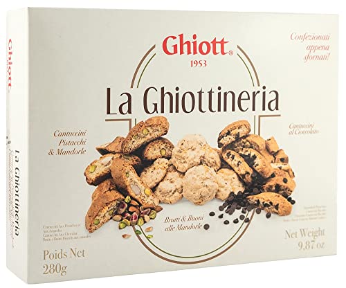 Ghiott - Italian Cantuccini Biscotti Assortment (280g) | 3 Flavour Luxury Biscuits Selection from Tuscany | Hamper Style Gift Idea for Him & Her