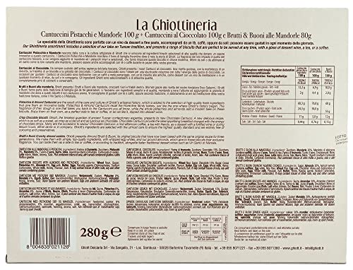 Ghiott - Italian Cantuccini Biscotti Assortment (280g) | 3 Flavour Luxury Biscuits Selection from Tuscany | Hamper Style Gift Idea for Him & Her