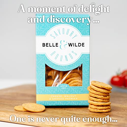 Belle & Wilde Cheese, Walnut & Smoked Paprika Savoury Rounds | Handcrafted, No Preservatives, Suitable For Vegetarians & 100% Gluten Free | Tasty Savoury Biscuit | Perfect For Any Snacking Occasion