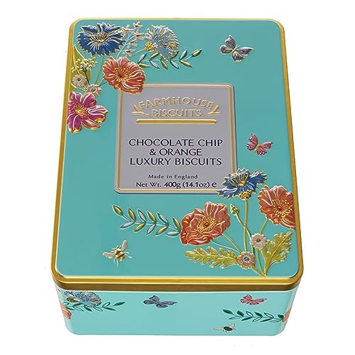 Farmhouse Chocolate Chip & Orange Biscuits in a Floral Meadow Gift Tin - 400 Grams