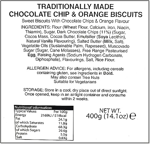 Farmhouse Chocolate Chip & Orange Biscuits in a Floral Meadow Gift Tin - 400 Grams