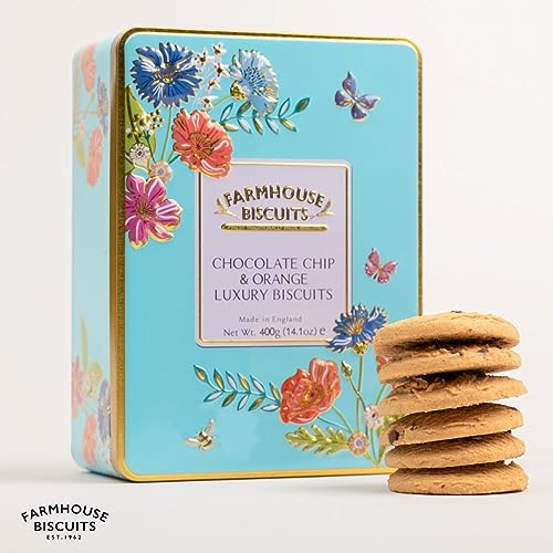 Farmhouse Chocolate Chip & Orange Biscuits in a Floral Meadow Gift Tin - 400 Grams