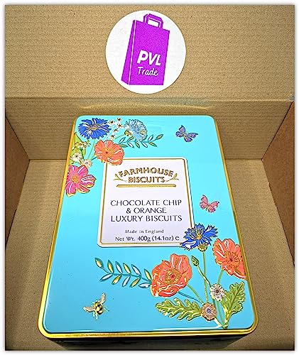 Farmhouse Chocolate Chip & Orange Biscuits in a Floral Meadow Gift Tin - 400 Grams