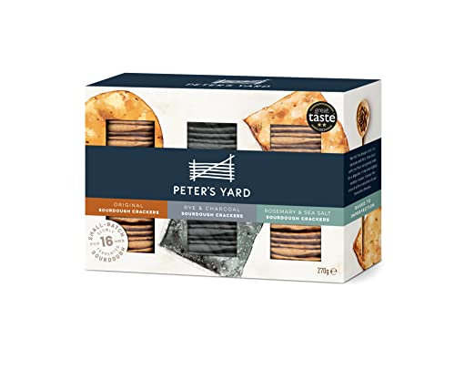 Peter's Yard Sourdough Crackers Selection Box for Cheese, 3 Varieties, Great Gift, Premium Quality, High Fibre, All Natural, Rosemary Charcoal, 280 g