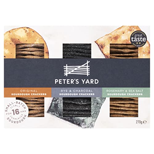 Peter's Yard Sourdough Crackers Selection Box for Cheese, 3 Varieties, Great Gift, Premium Quality, High Fibre, All Natural, Rosemary Charcoal, 280 g