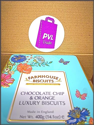 Farmhouse Chocolate Chip & Orange Biscuits in a Floral Meadow Gift Tin - 400 Grams