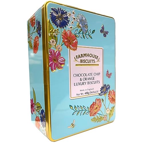 Farmhouse Chocolate Chip & Orange Biscuits in a Floral Meadow Gift Tin - 400 Grams
