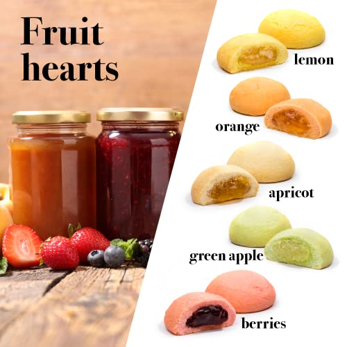 Sicilian Stuffed Hearts, 24 assorted single-portion biscuits | 18 Hearts filled with Jam and 6 Hearts filled with Cream, in an elegant gift box | Moreca, Sicilian sweets, artisanal production