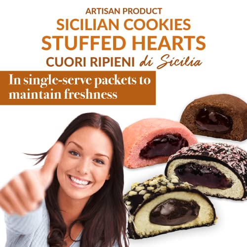 Sicilian Stuffed Hearts, 24 assorted single-portion biscuits | 18 Hearts filled with Jam and 6 Hearts filled with Cream, in an elegant gift box | Moreca, Sicilian sweets, artisanal production