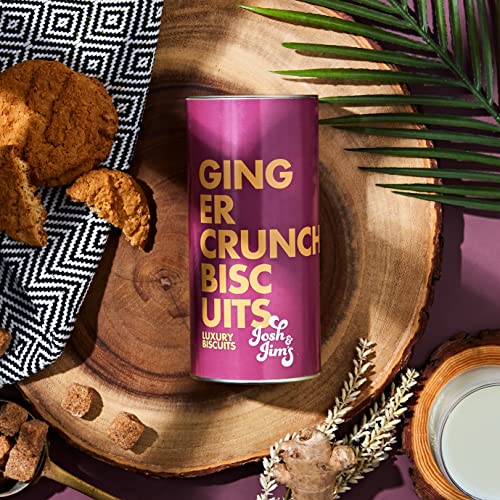 Josh & Jim's Ginger Crunch Biscuits, 160g Drum | Traditional British Recipe | Suitable for Vegetarians | Fantastic with Tea & Coffee | Delicious Sweet Treat | Quality Ingredients