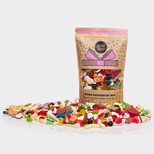 BON BAG - Classic Retro Favourites Pick And Mix Sweets, 1L Pouch Bags Of Sweets. Bulk Candy Assortment In Large Resealable Party Bag, Great For Sharing Or As A Gift (800g)