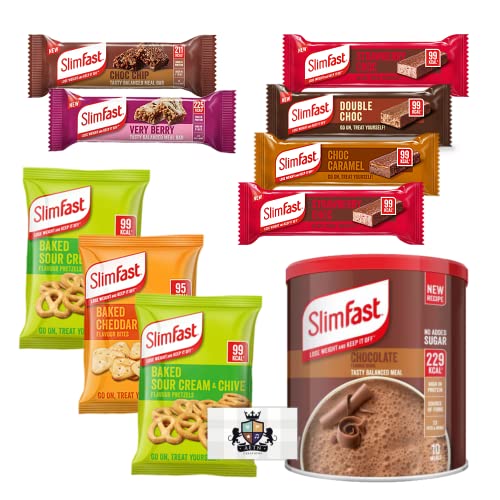 AETN Creations 7 Day Starter Kit Chocolate Edition Weight Loss Diet Pack Slimfast Chocolate Powder Shake, Meal Replacement, Snack Bags and Bars from Slim Fast and Magnet High Protein and Fibre