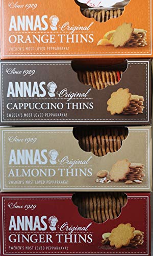 Annas Original Biscuit Selections - Orange Thins, Cappuccino Thins, Ginger Thins & Almond Thins pepparkaka Biscuits