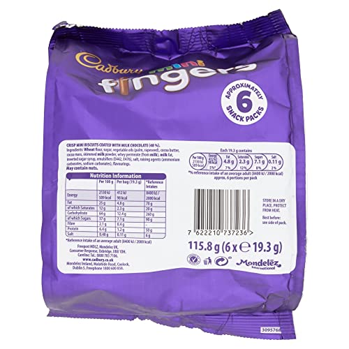 Cadbury Mini Fingers Biscuits Bag, 6 x 19.3g