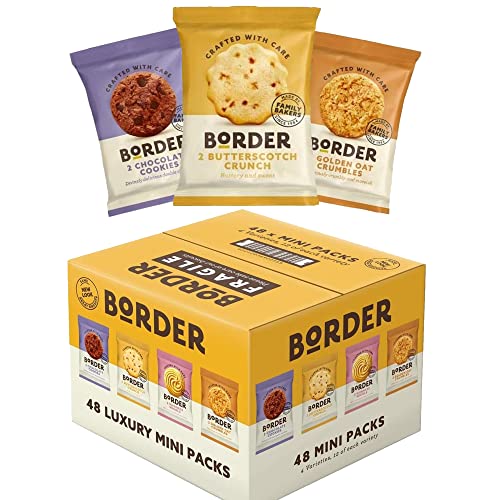 Border Biscuits Mini Pack, Delicious Crunch, Assorted Butterscotch+Viennese Whirls+Golden Oat Crumble+Chocolate Biscuits, Individually Wrapped Cookies, Luxury Mini Box Gift 48 Multipack BY DIRECT MART