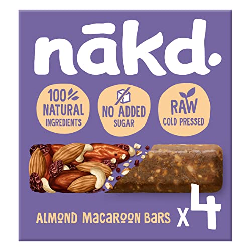 Nakd Almond Macaroon Fruit, Nut & Bar - Healthy Snack - Vegan - Gluten Free, 4 x 34g