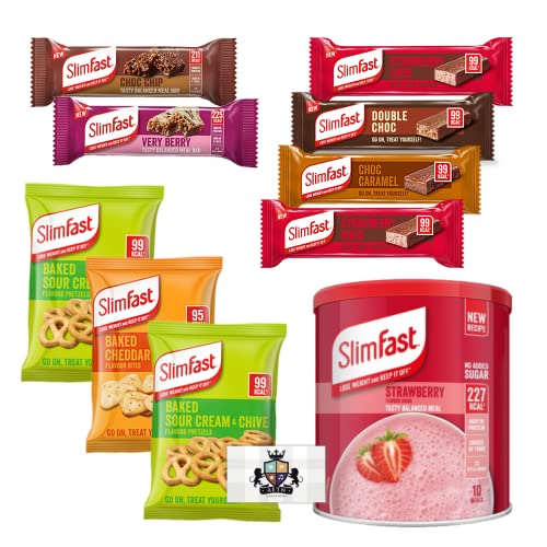 AETN Creations 7 Day Starter Kit Berry Edition Weight Loss Diet Pack with Slimfast Strawberry Powder Shake, Meal Replacement Bars, Snack Bags and Bars