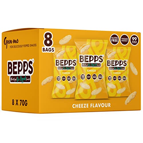 BEPPS Snacks - Popped Chips (70g) | Vegan, Gluten Free, Low Calories (86kcal/serving), Plant-based Source of Protein & Fibre, Dairy free, Non-GMO, Healthy Crisps UK (Vegan Cheese, 70g (Pack of 8))